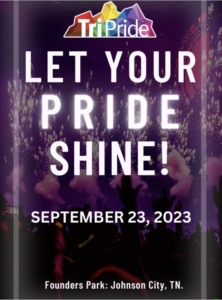 Poster for TriPride 2023 that reads "Let your pride shine!" with the date of September 23, 2023
